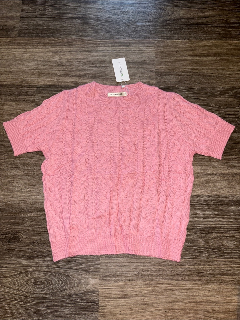 Pink Cable Knit Short-Sleeve Sweater
